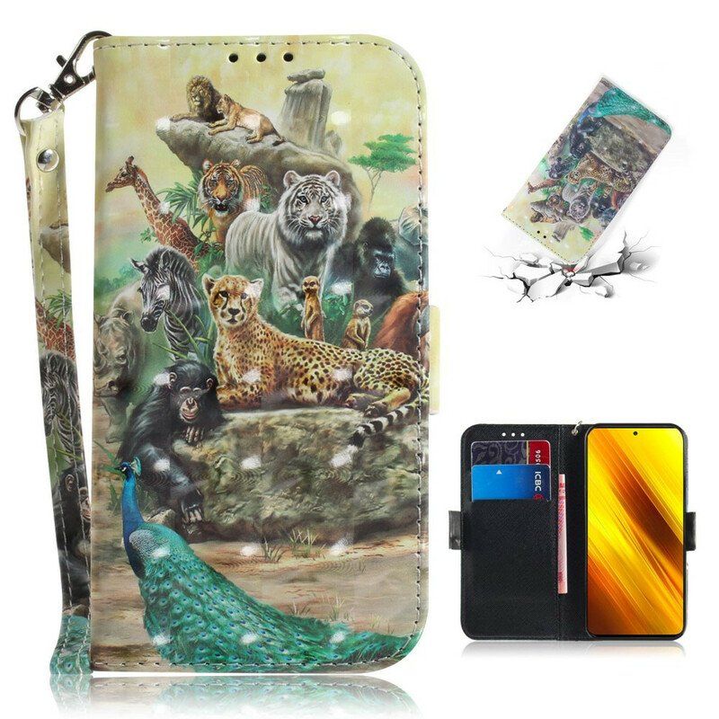 Etui Folio do Poco X3 / X3 Pro / X3 NFC z Łańcuch Stringi Safari Animals