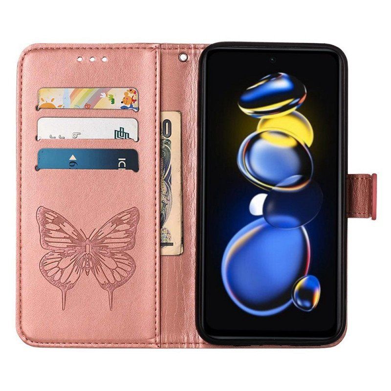 Etui Folio do Poco X4 GT z Łańcuch Motyl W Paski