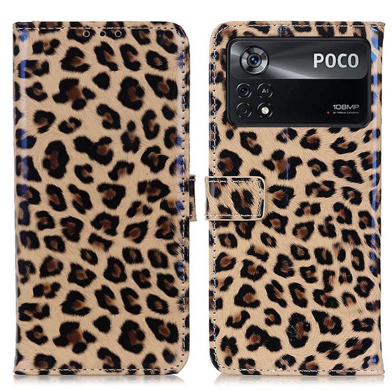 Etui Folio do Poco X4 Pro 5G Efekt Skóry Lamparta