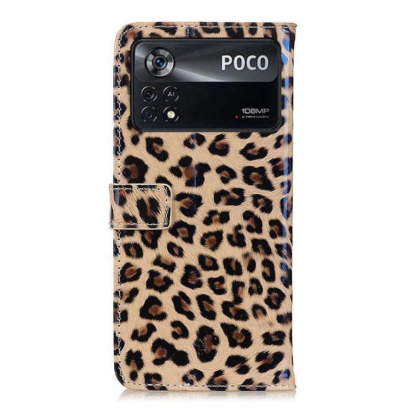 Etui Folio do Poco X4 Pro 5G Efekt Skóry Lamparta