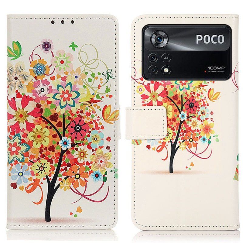 Etui Folio do Poco X4 Pro 5G Kolorowe Ulistnienie Drzewa