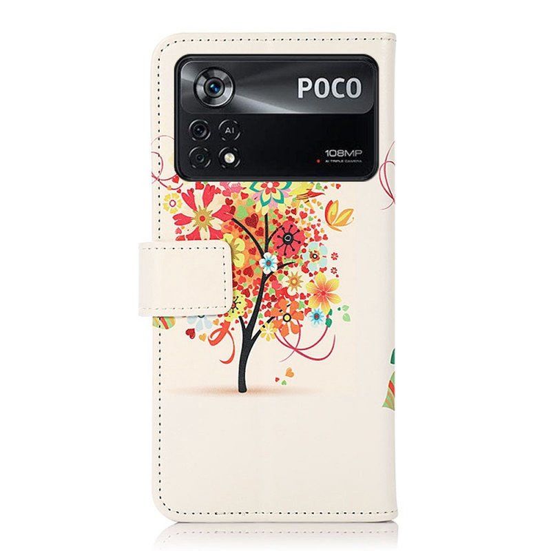 Etui Folio do Poco X4 Pro 5G Kolorowe Ulistnienie Drzewa