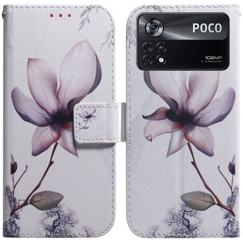 Etui Folio do Poco X4 Pro 5G Różowy Kwiat