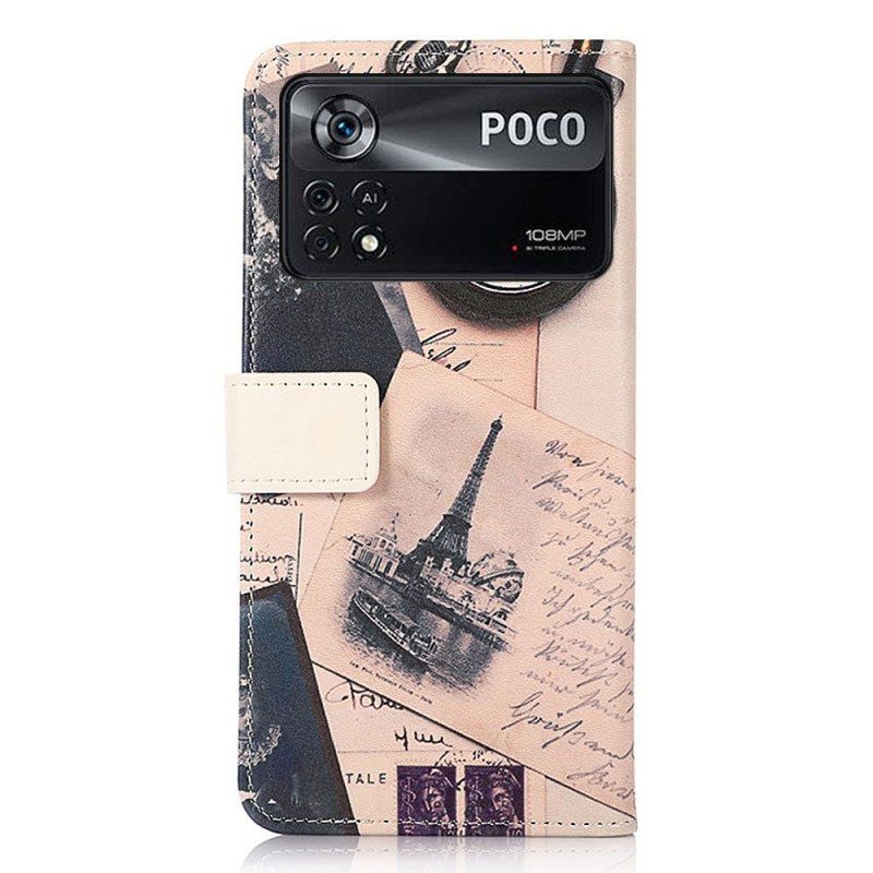 Etui Folio do Poco X4 Pro 5G Wieża Eiffla Poety