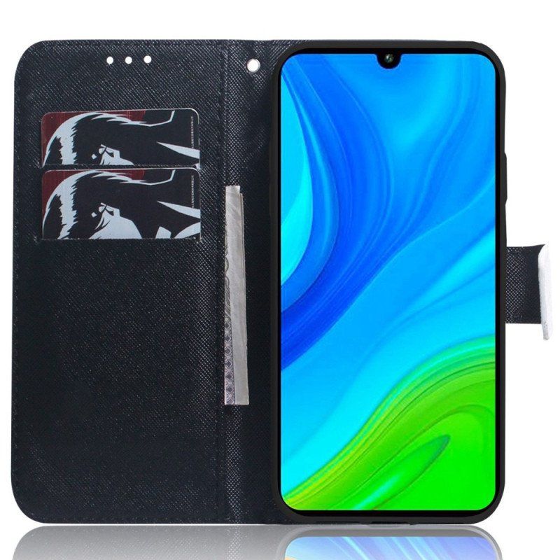 Etui Folio do Poco X4 Pro 5G z Łańcuch Czarny Kot Biały Kot Z Paskiem