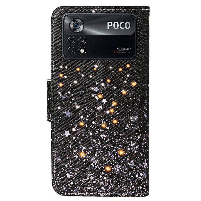 Etui Folio do Poco X4 Pro 5G z Łańcuch Efekt Brokatu Na Ramiączkach