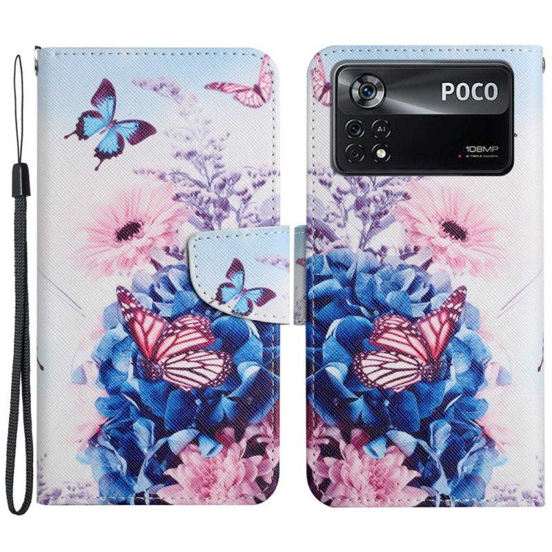 Etui Folio do Poco X4 Pro 5G z Łańcuch Fantazja W Paski Na Ramiączkach