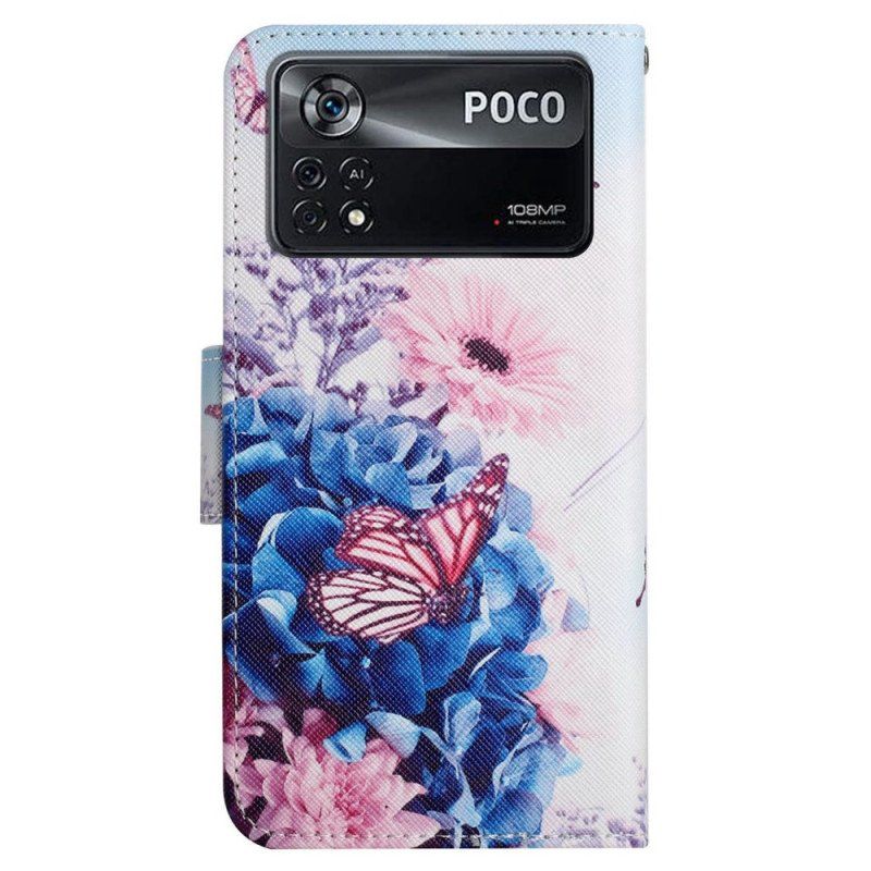 Etui Folio do Poco X4 Pro 5G z Łańcuch Fantazja W Paski Na Ramiączkach