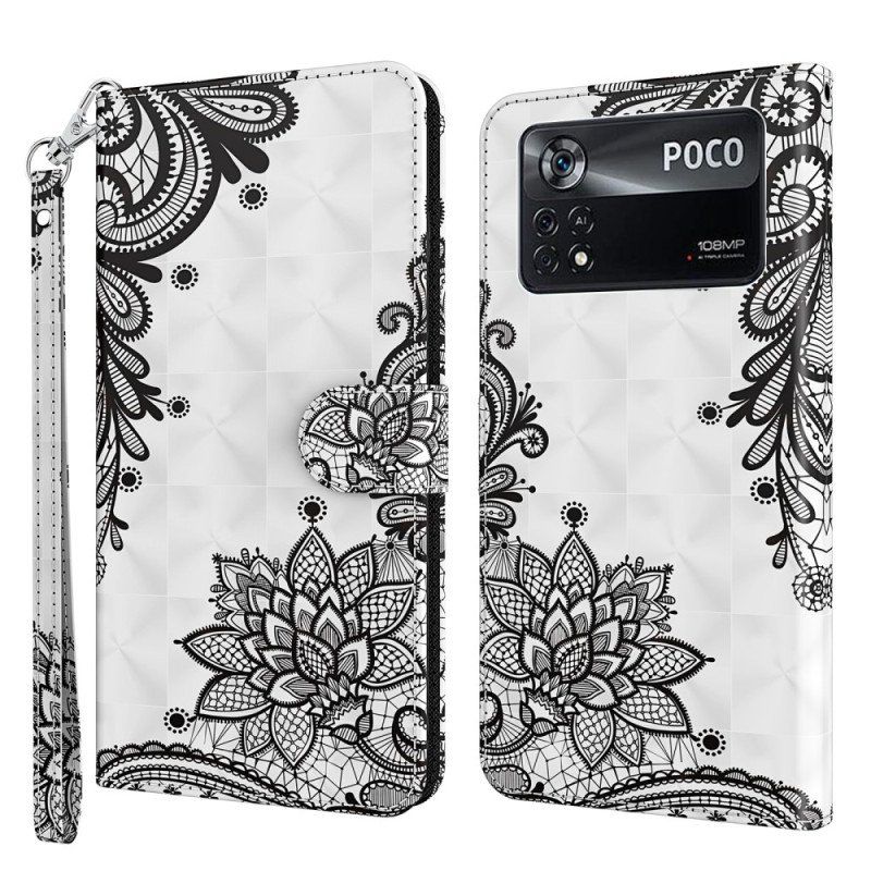 Etui Folio do Poco X4 Pro 5G z Łańcuch Koronkowa Na Ramiączkach