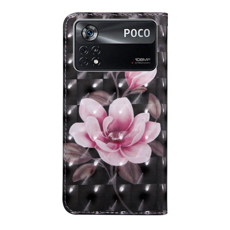 Etui Folio do Poco X4 Pro 5G z Łańcuch Kwiatowy Na Ramiączkach