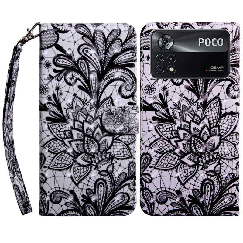 Etui Folio do Poco X4 Pro 5G z Łańcuch Ładna Koronkowa Ramiączka