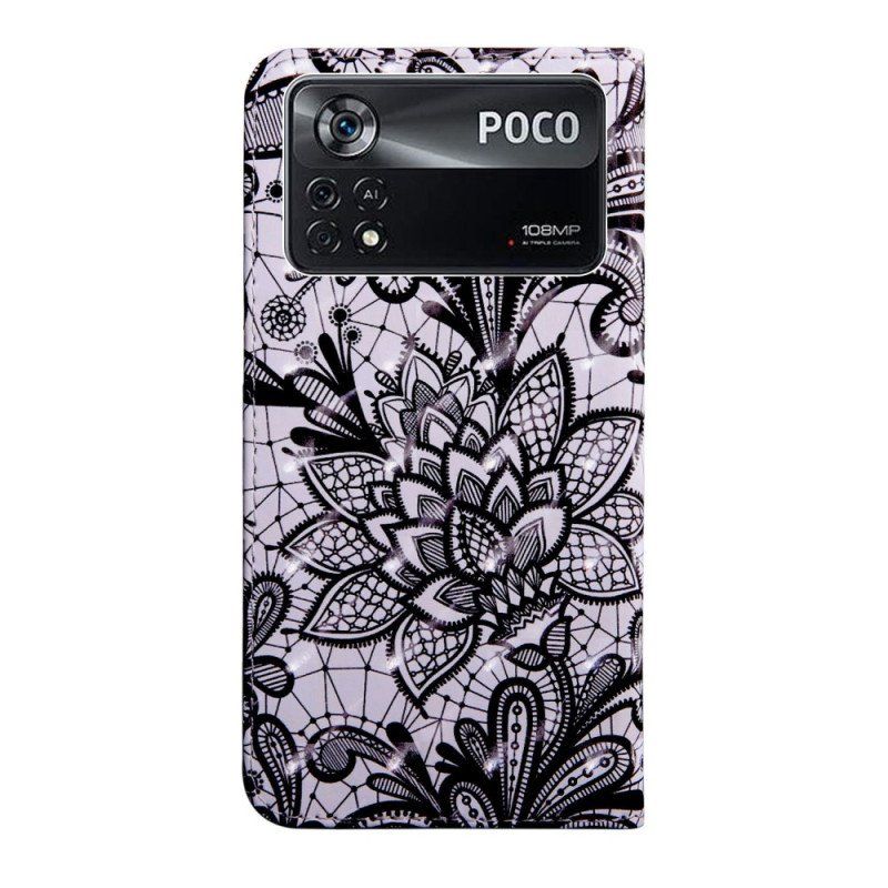 Etui Folio do Poco X4 Pro 5G z Łańcuch Ładna Koronkowa Ramiączka