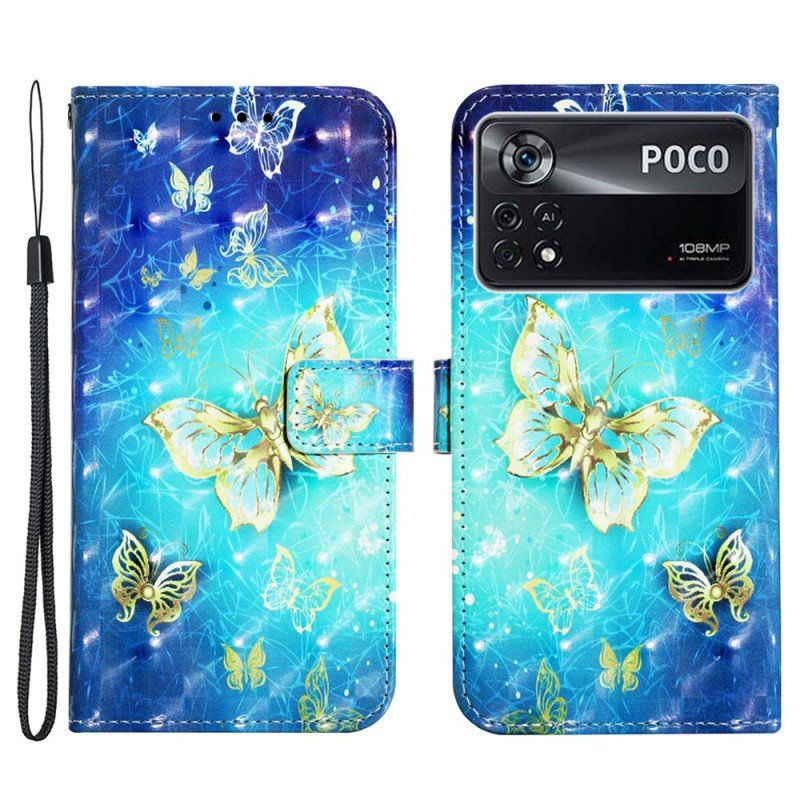 Etui Folio do Poco X4 Pro 5G z Łańcuch Lot Motyli W Smyczy