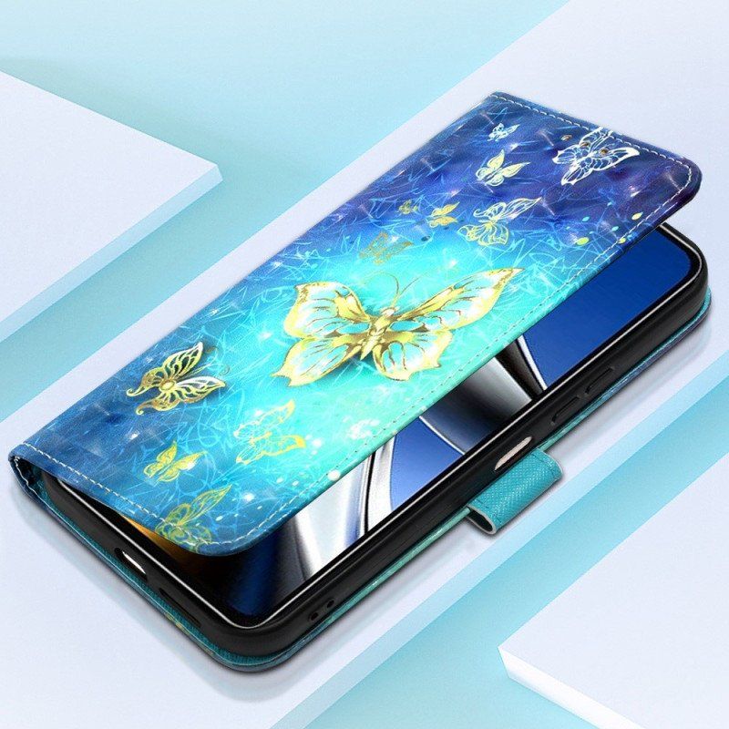 Etui Folio do Poco X4 Pro 5G z Łańcuch Lot Motyli W Smyczy