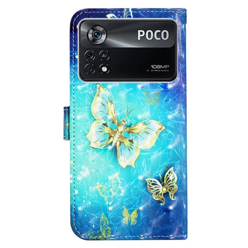 Etui Folio do Poco X4 Pro 5G z Łańcuch Lot Motyli W Smyczy