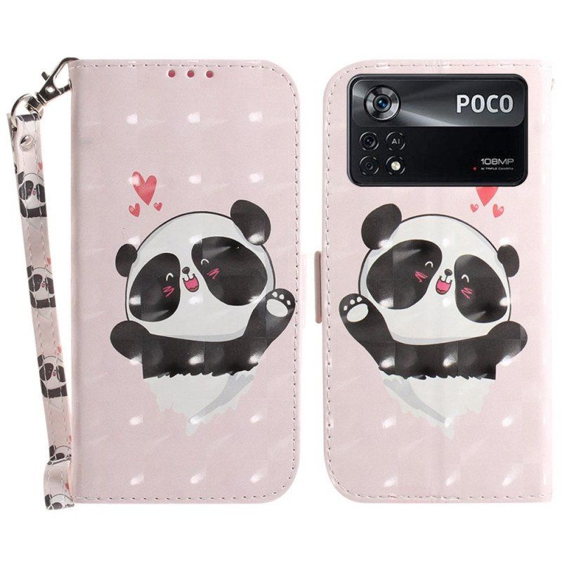 Etui Folio do Poco X4 Pro 5G z Łańcuch Mała Panda Z Paskiem