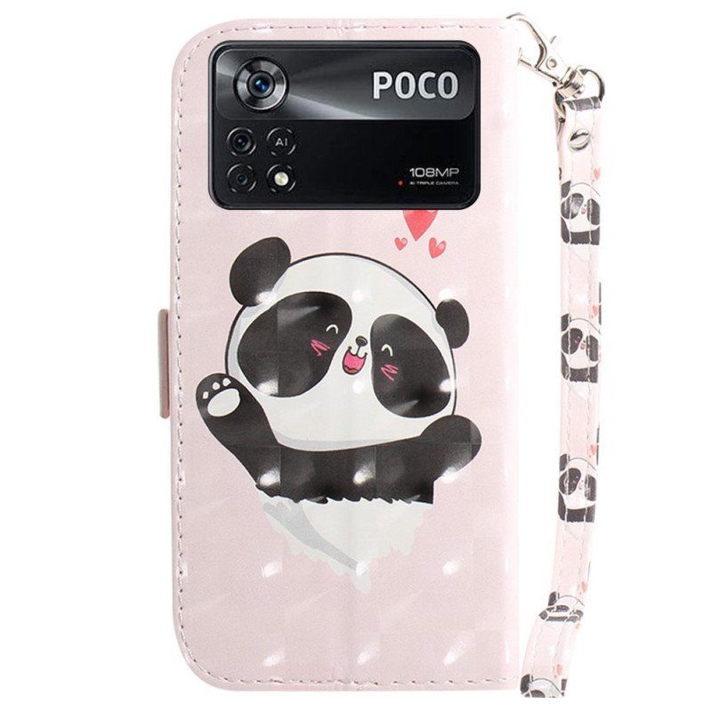 Etui Folio do Poco X4 Pro 5G z Łańcuch Mała Panda Z Paskiem