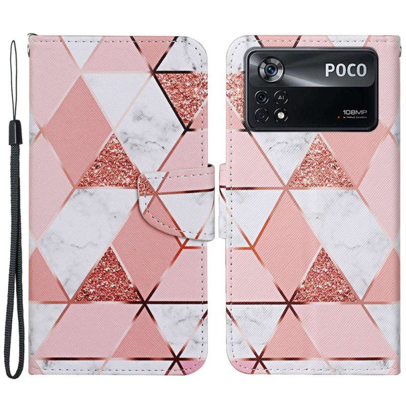 Etui Folio do Poco X4 Pro 5G z Łańcuch Pasiasty Brokatowy Marmur