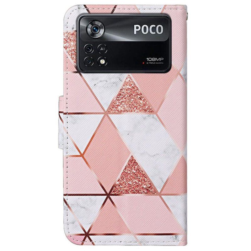 Etui Folio do Poco X4 Pro 5G z Łańcuch Pasiasty Brokatowy Marmur