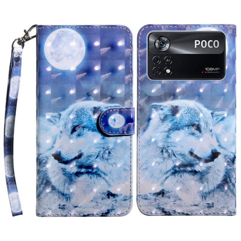 Etui Folio do Poco X4 Pro 5G z Łańcuch Pasiasty Wzrok Wilka