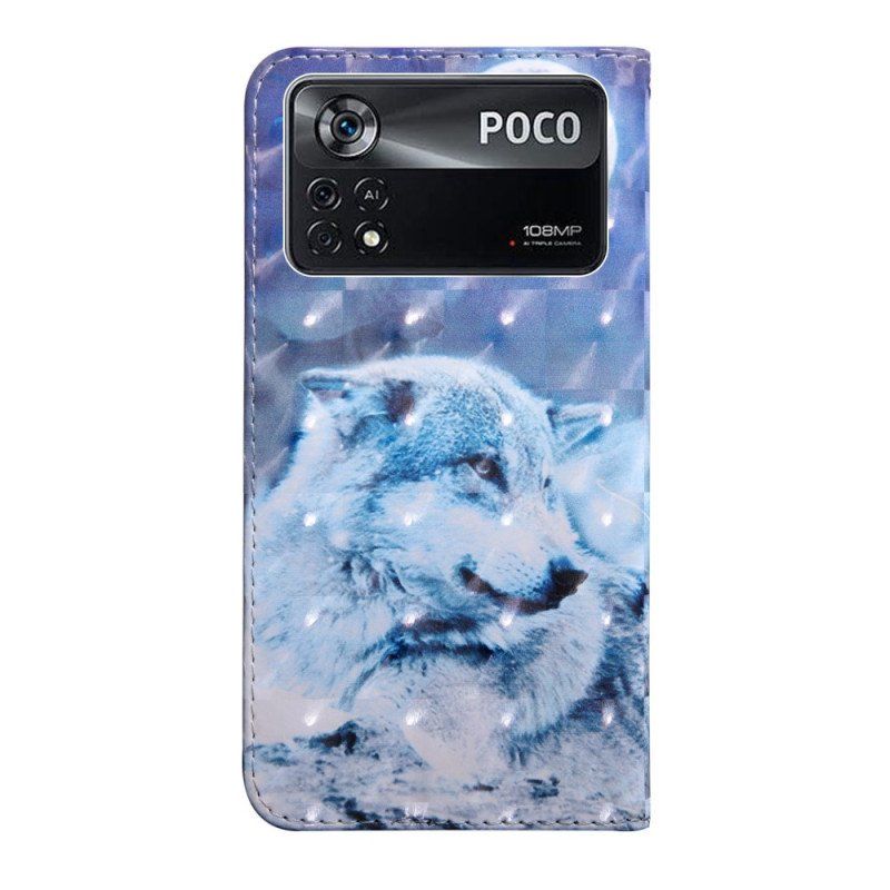 Etui Folio do Poco X4 Pro 5G z Łańcuch Pasiasty Wzrok Wilka