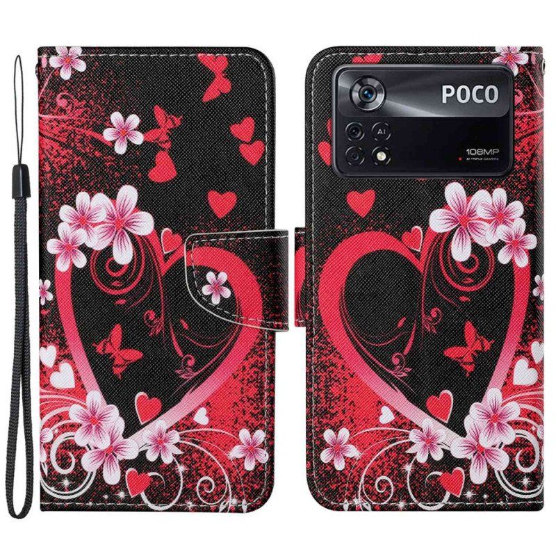 Etui Folio do Poco X4 Pro 5G z Łańcuch Paskowate Serce