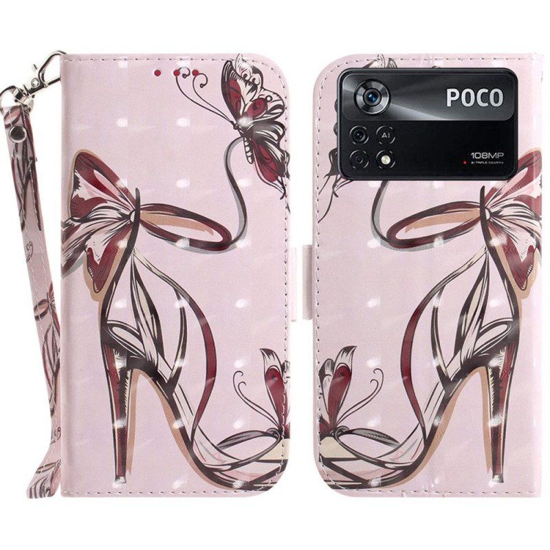 Etui Folio do Poco X4 Pro 5G z Łańcuch Pompka Z Paskami