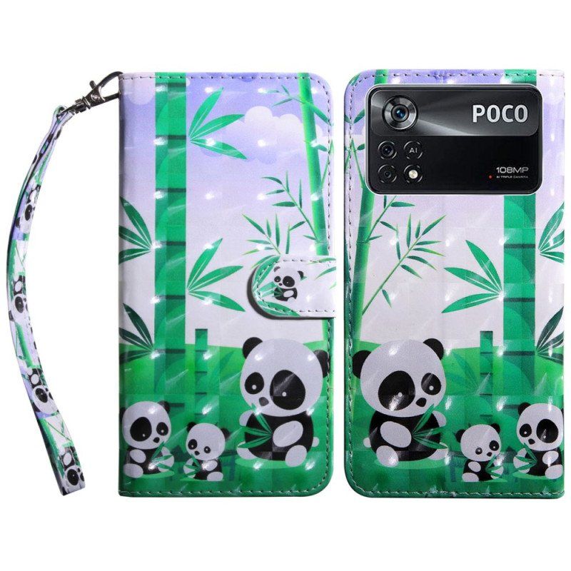 Etui Folio do Poco X4 Pro 5G z Łańcuch Smycz Panda Family