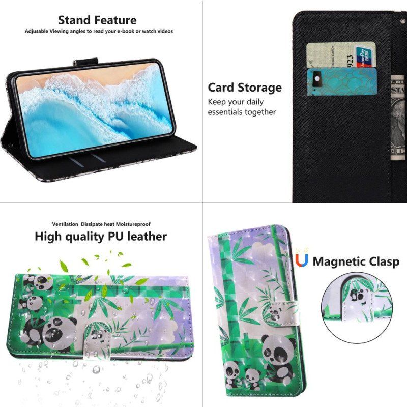 Etui Folio do Poco X4 Pro 5G z Łańcuch Smycz Panda Family