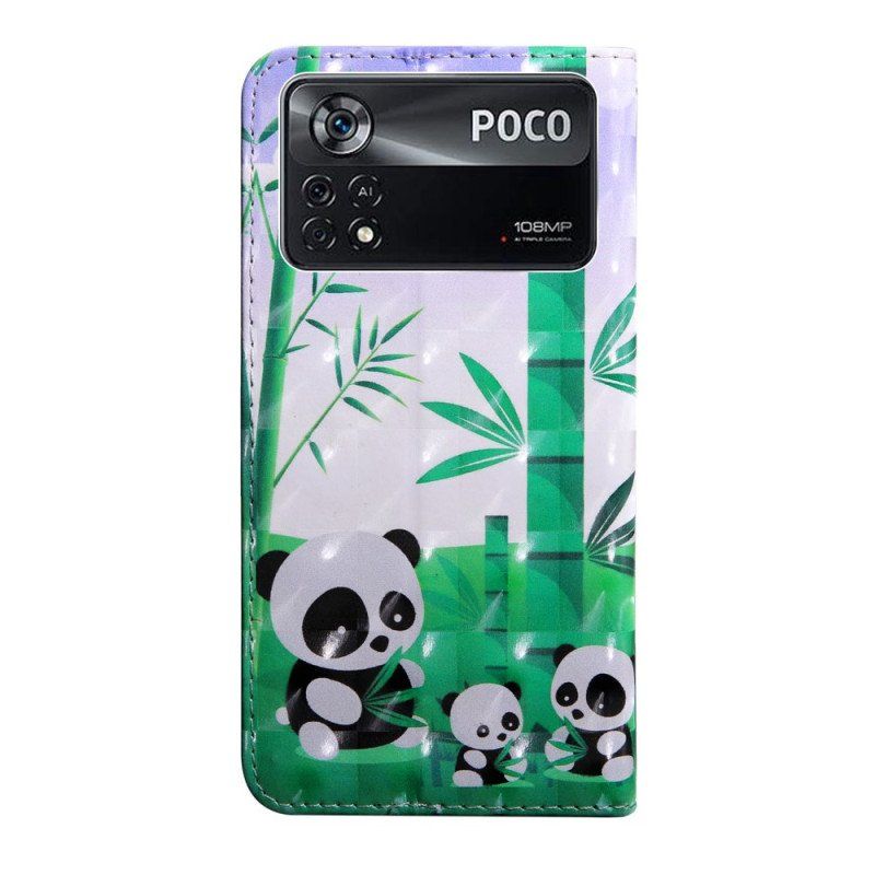 Etui Folio do Poco X4 Pro 5G z Łańcuch Smycz Panda Family