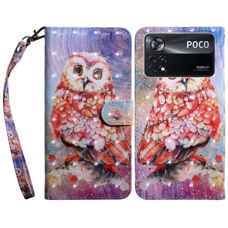 Etui Folio do Poco X4 Pro 5G z Łańcuch Stringi Sowa