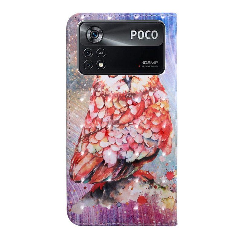 Etui Folio do Poco X4 Pro 5G z Łańcuch Stringi Sowa