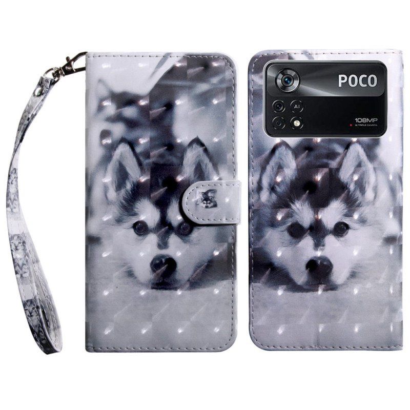 Etui Folio do Poco X4 Pro 5G z Łańcuch Stringi Szczeniak