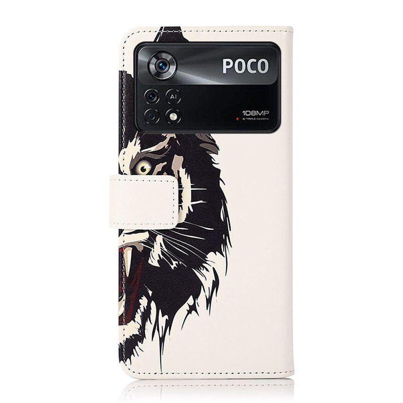 Etui Folio do Poco X4 Pro 5G Zaciekły Tygrys