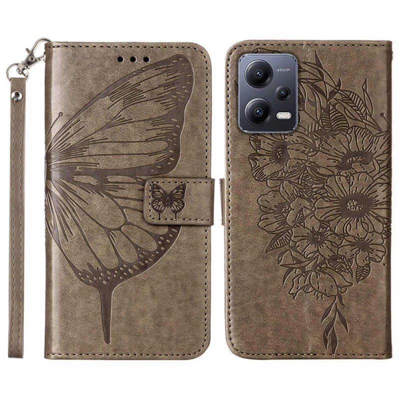 Etui Folio do Poco X5 5G Kwiatowy Motyl