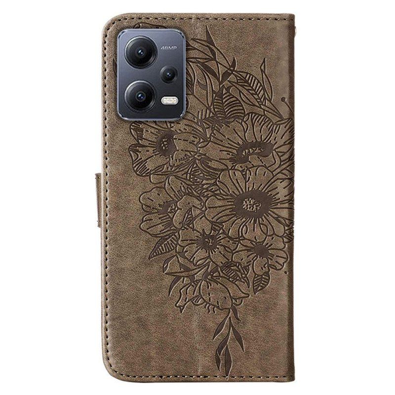 Etui Folio do Poco X5 5G Kwiatowy Motyl