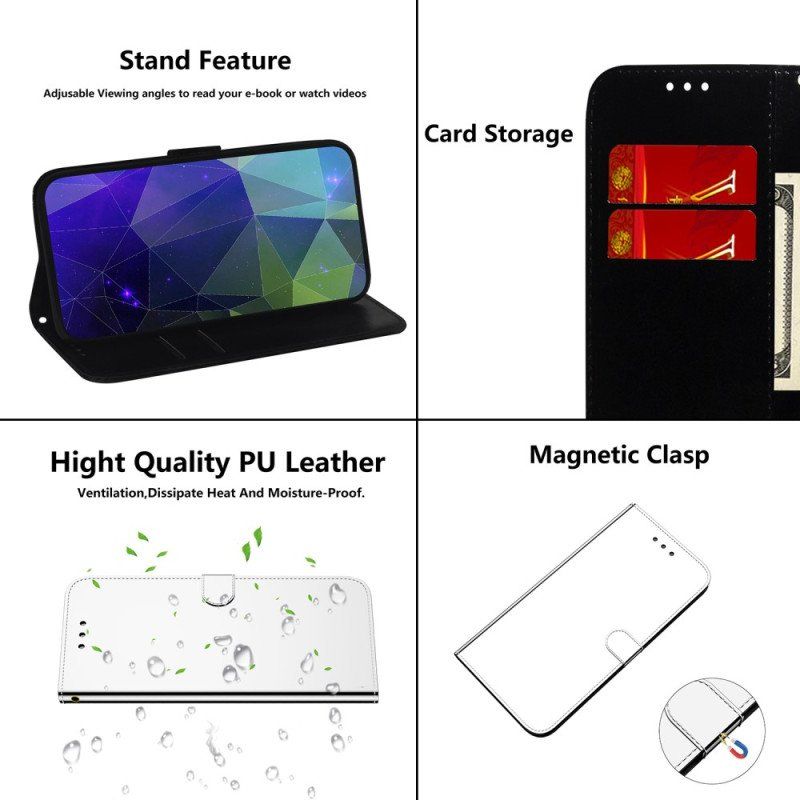 Etui Folio do Poco X5 5G Sztuczna Lustrzana Skóra Z Paskiem