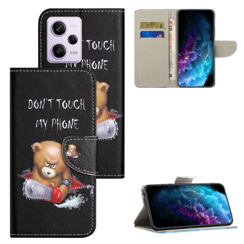 Etui Folio do Poco X5 5G z Łańcuch Niebezpieczny Miś Stringi