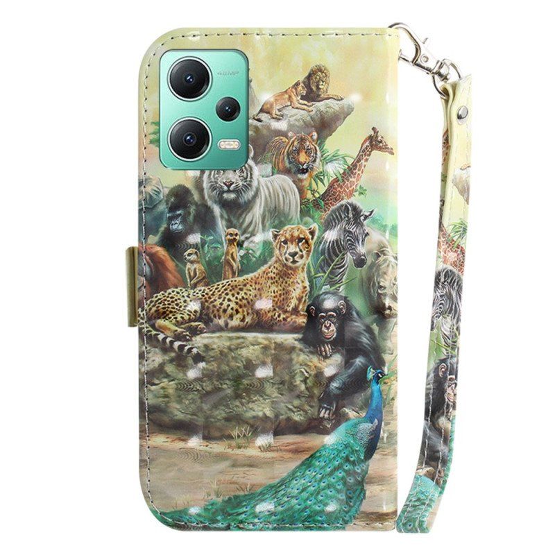 Etui Folio do Poco X5 5G z Łańcuch Stringi Safari Animals