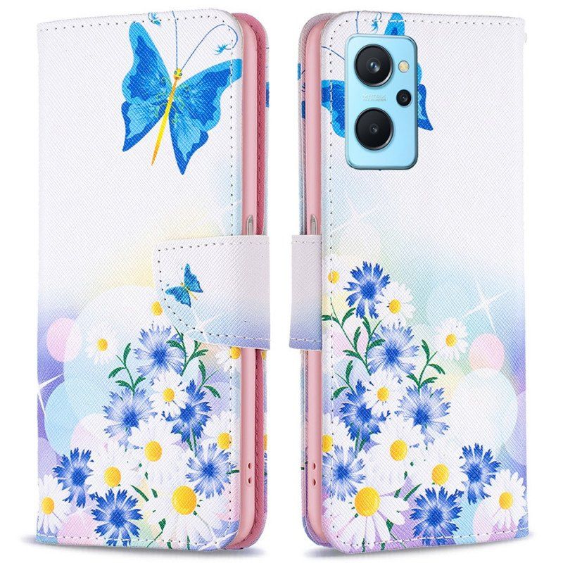 Etui Folio do Realme 9i Motyle I Pastelowe Kwiaty