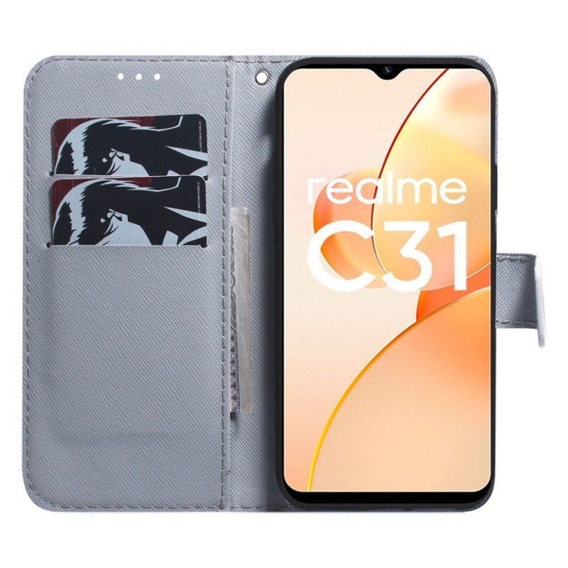 Etui Folio do Realme C35 Białe Kwitnące Drzewo