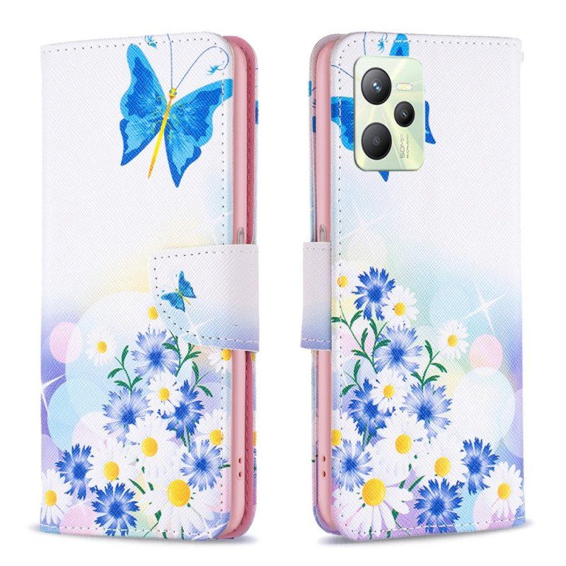 Etui Folio do Realme C35 Kwiaty Motyle