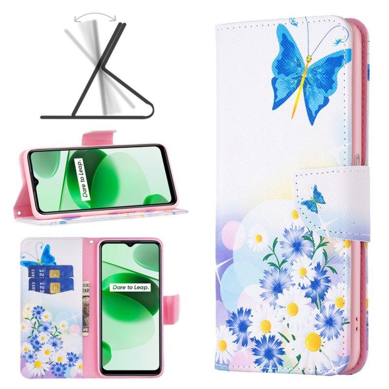 Etui Folio do Realme C35 Kwiaty Motyle