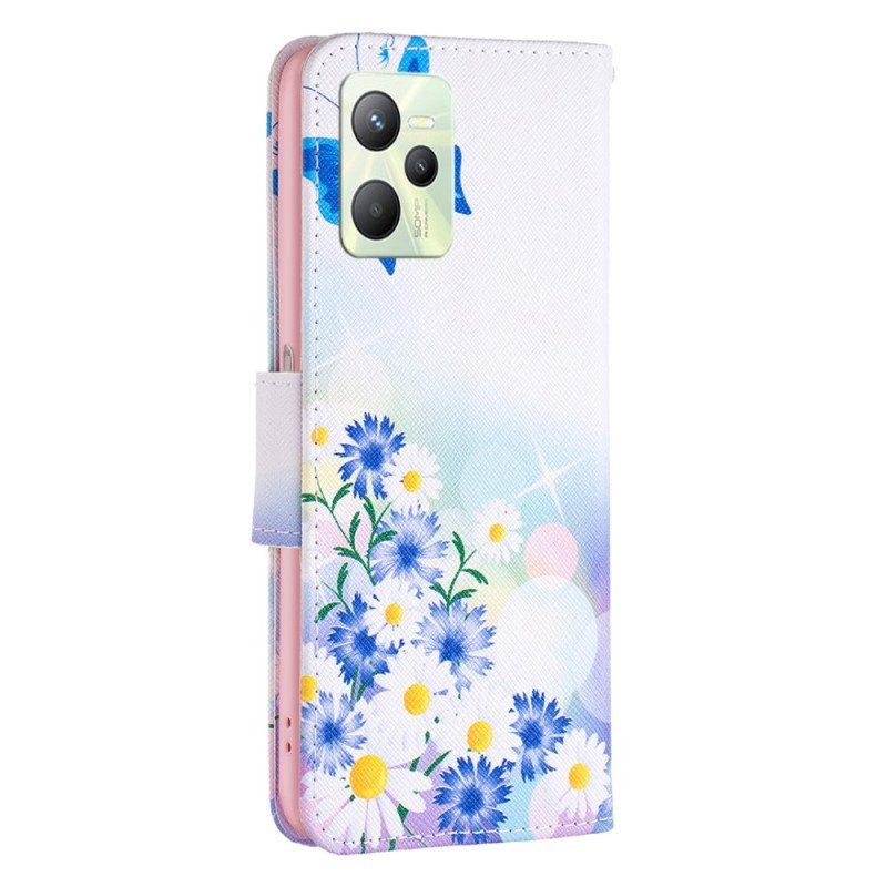 Etui Folio do Realme C35 Kwiaty Motyle