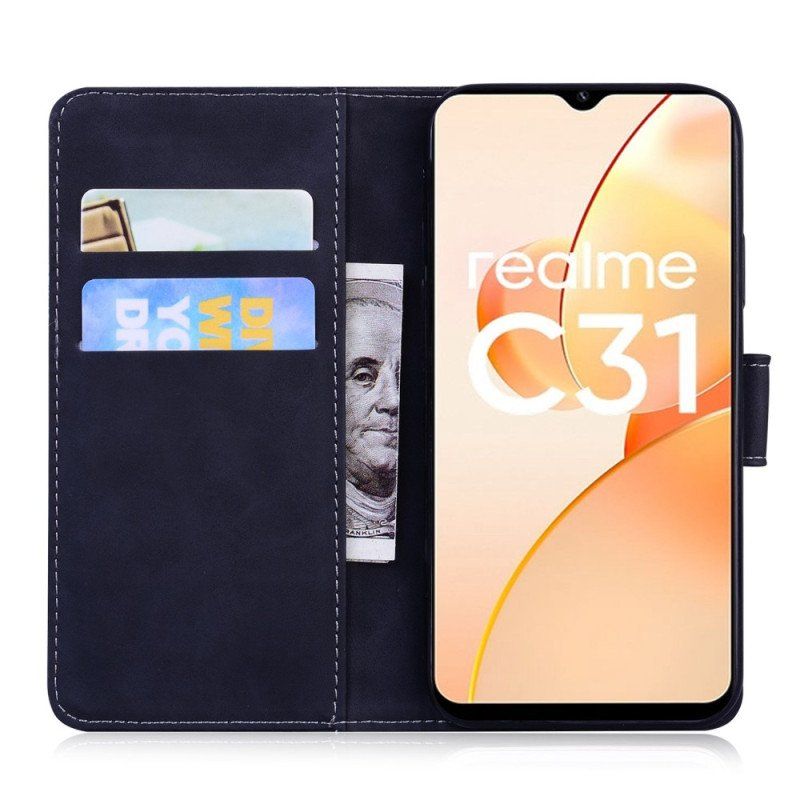 Etui Folio do Realme C35 Motyl Dotykający Skóry