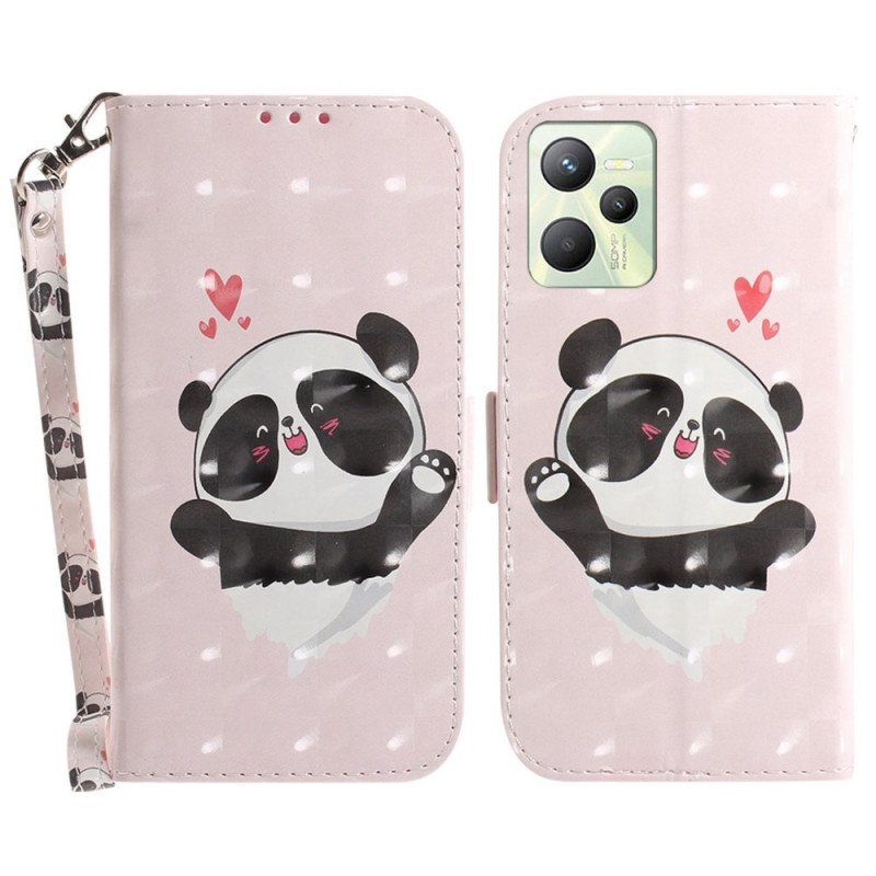 Etui Folio do Realme C35 z Łańcuch Mała Panda Z Paskiem