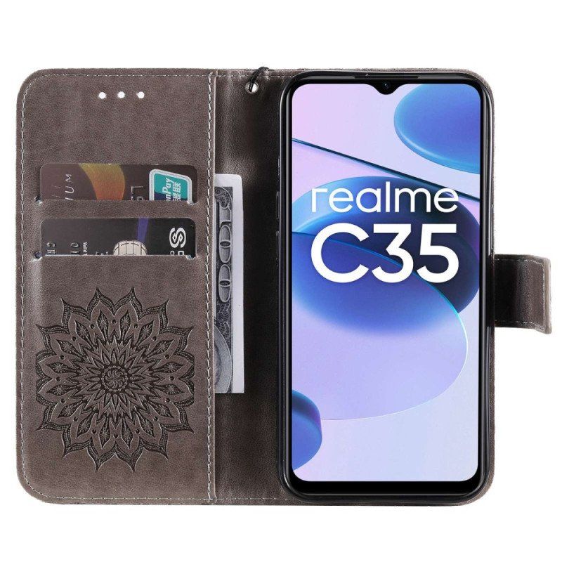 Etui Folio do Realme C35 z Łańcuch Mandala Słoneczna Na Ramiączkach