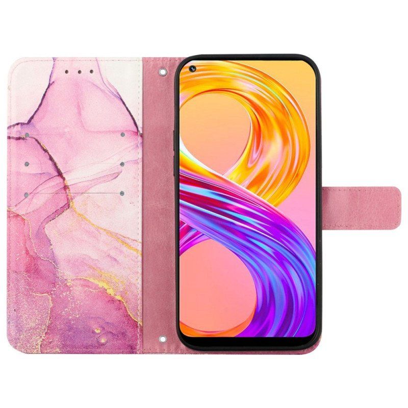 Etui Folio do Realme C35 z Łańcuch Pasek Marmuru