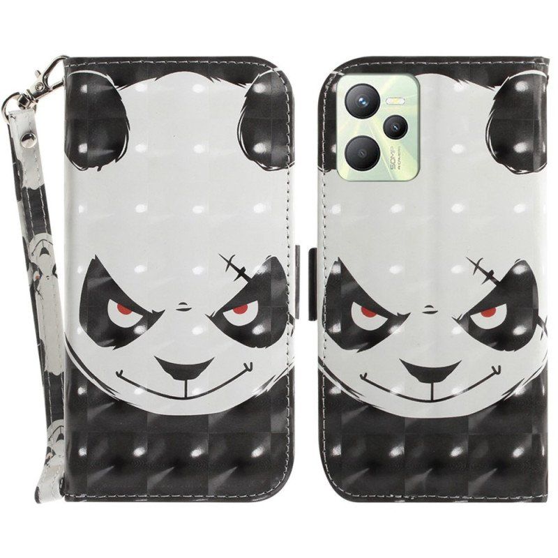 Etui Folio do Realme C35 z Łańcuch Wściekła Panda Ze Smyczą