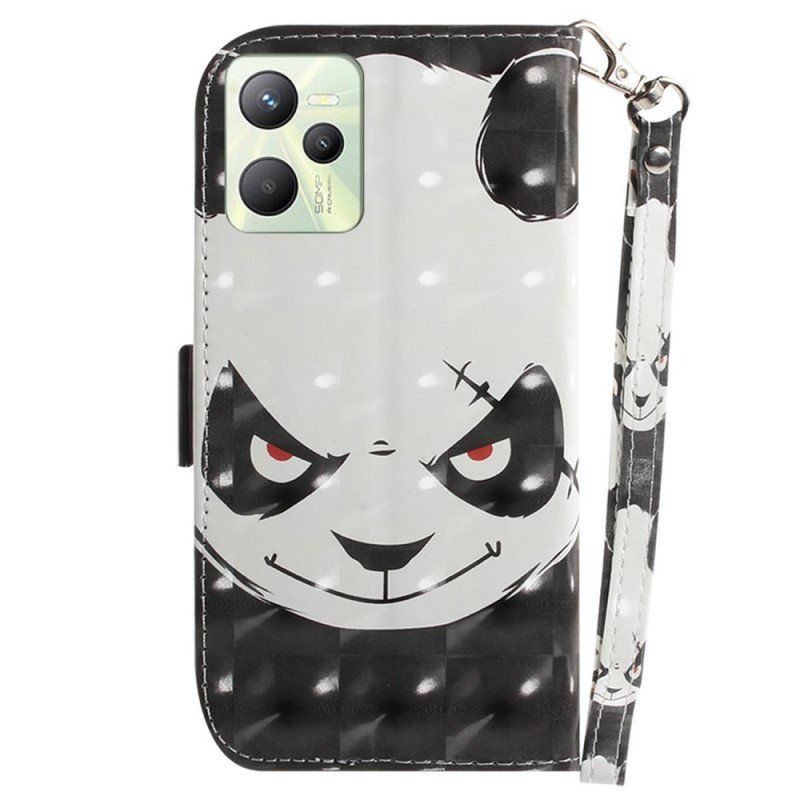 Etui Folio do Realme C35 z Łańcuch Wściekła Panda Ze Smyczą